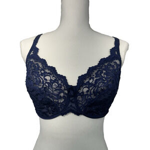 Vintage Victoria's Secret Gold Label Lace Bra Underwire Women's 34DD's Navy Blue
